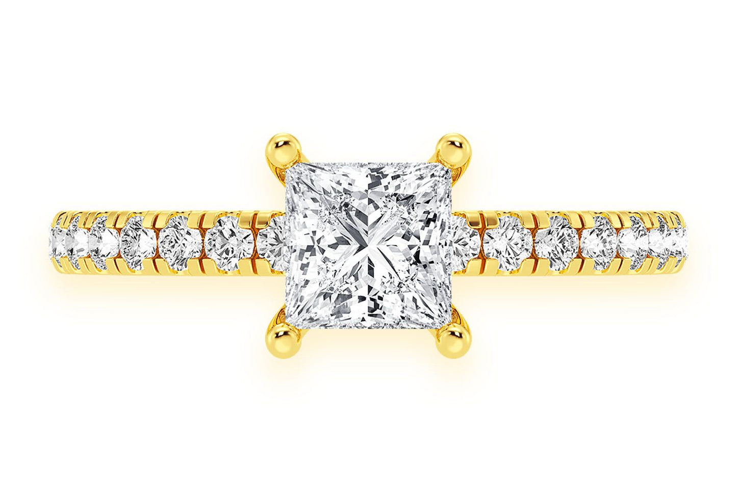 THINN - 0.75CT PRINCESS SOLITAIRE - ONE ROW UNDER HALO - DIAMOND ENGAGEMENT RING