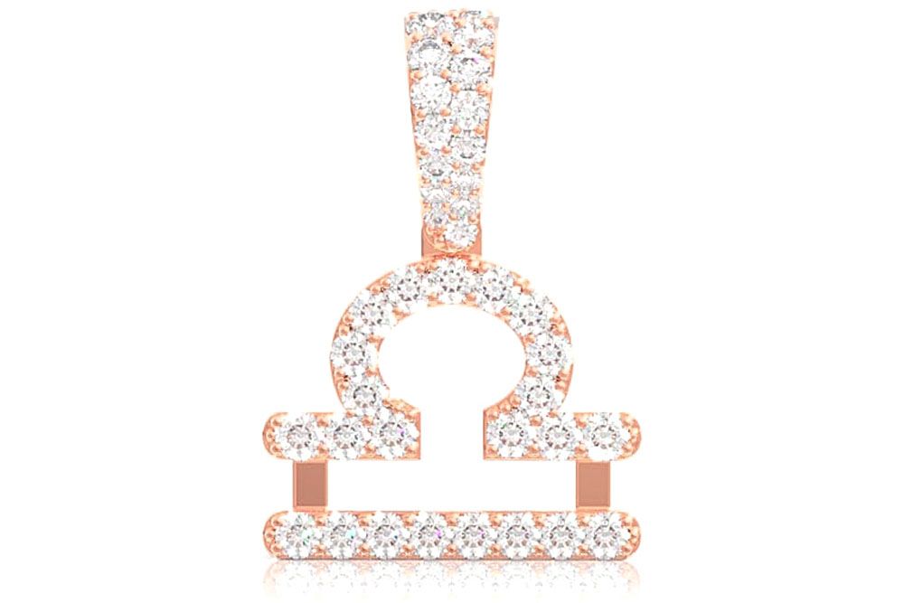 LIBRA ZODIAC DIAMOND PENDANT 14K SOLID GOLD 0.75CTW
