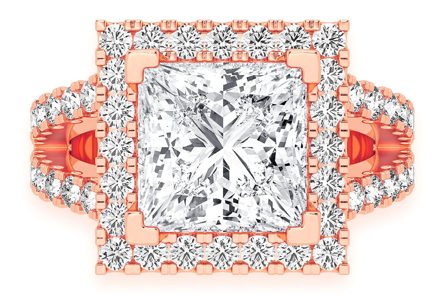 3.00CT PRINCESS SOLITAIRE - TWO ROW SPLIT - DIAMOND ENGAGEMENT RING