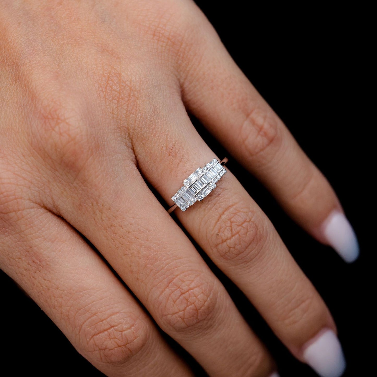 0.38CTW ROUND AND BAGUETTE CLUSTER - DIAMOND ENGAGEMENT RING - 14K SOLID GOLD