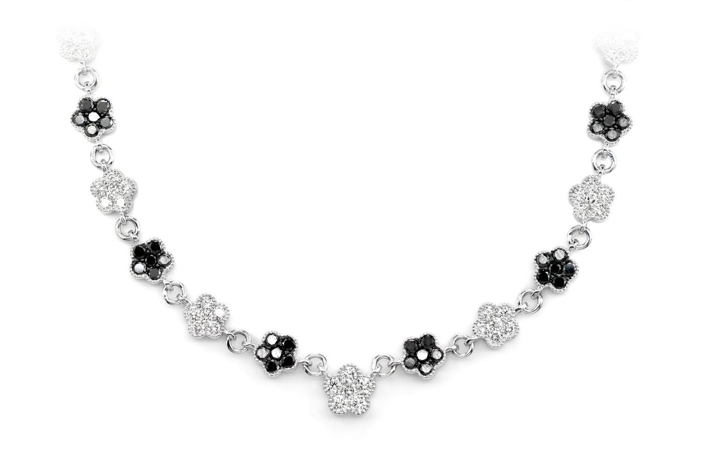 BLACK & WHITE DIAMOND CLOVER STATION CHAIN 14K SOLID GOLD 5.00CTW