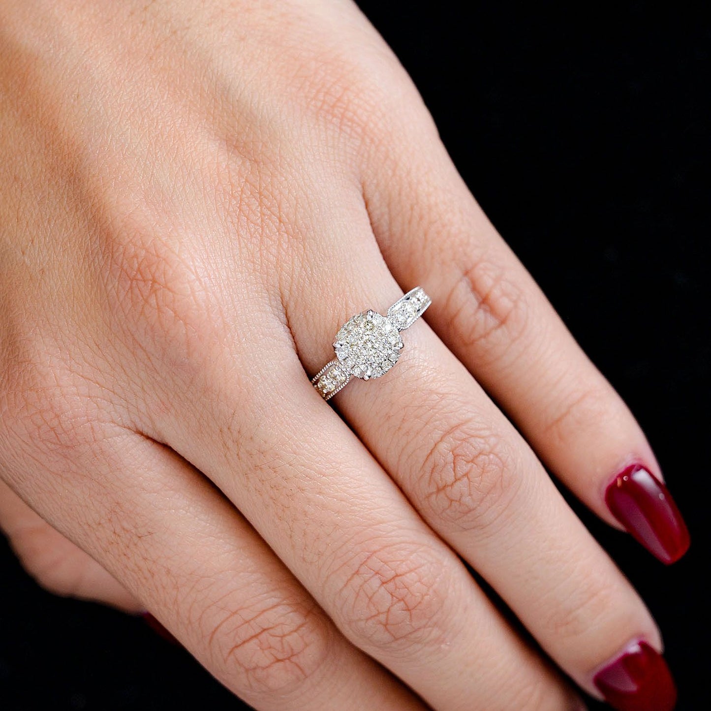 0.75CTW SQUARE PAVE CENTER - DIAMOND ENGAGEMENT RING - 14K SOLID GOLD