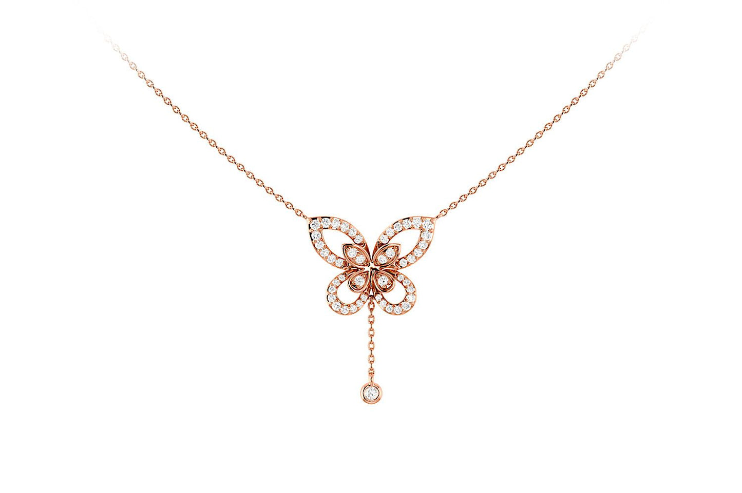 BUTTERFLY DIAMOND PENDANT ATTACHED NECKLACE 14K SOLID GOLD 0.40CTW