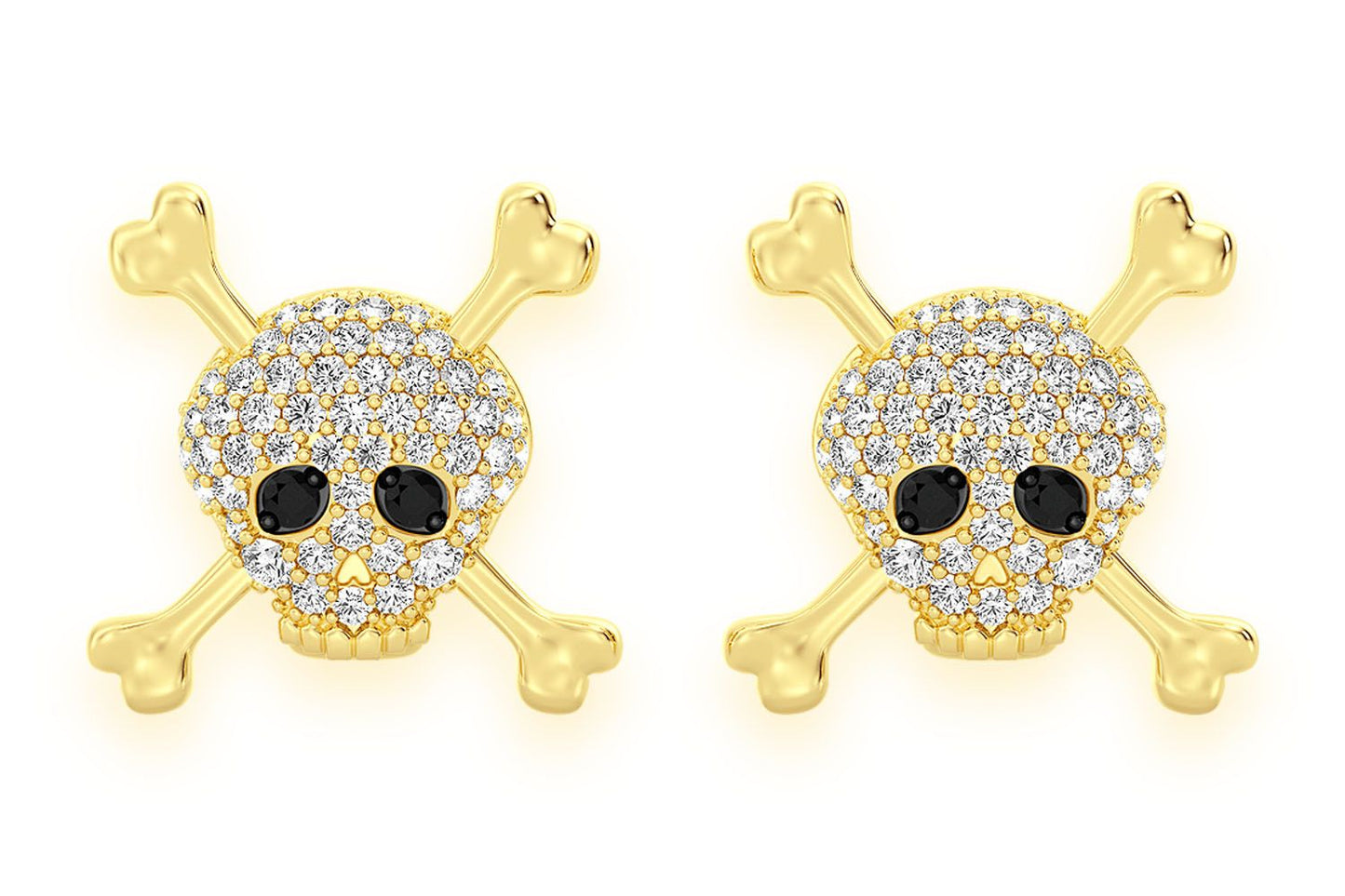 SKULL & CROSSBONES DIAMOND EARRINGS 14K SOLID GOLD 0.50CTW