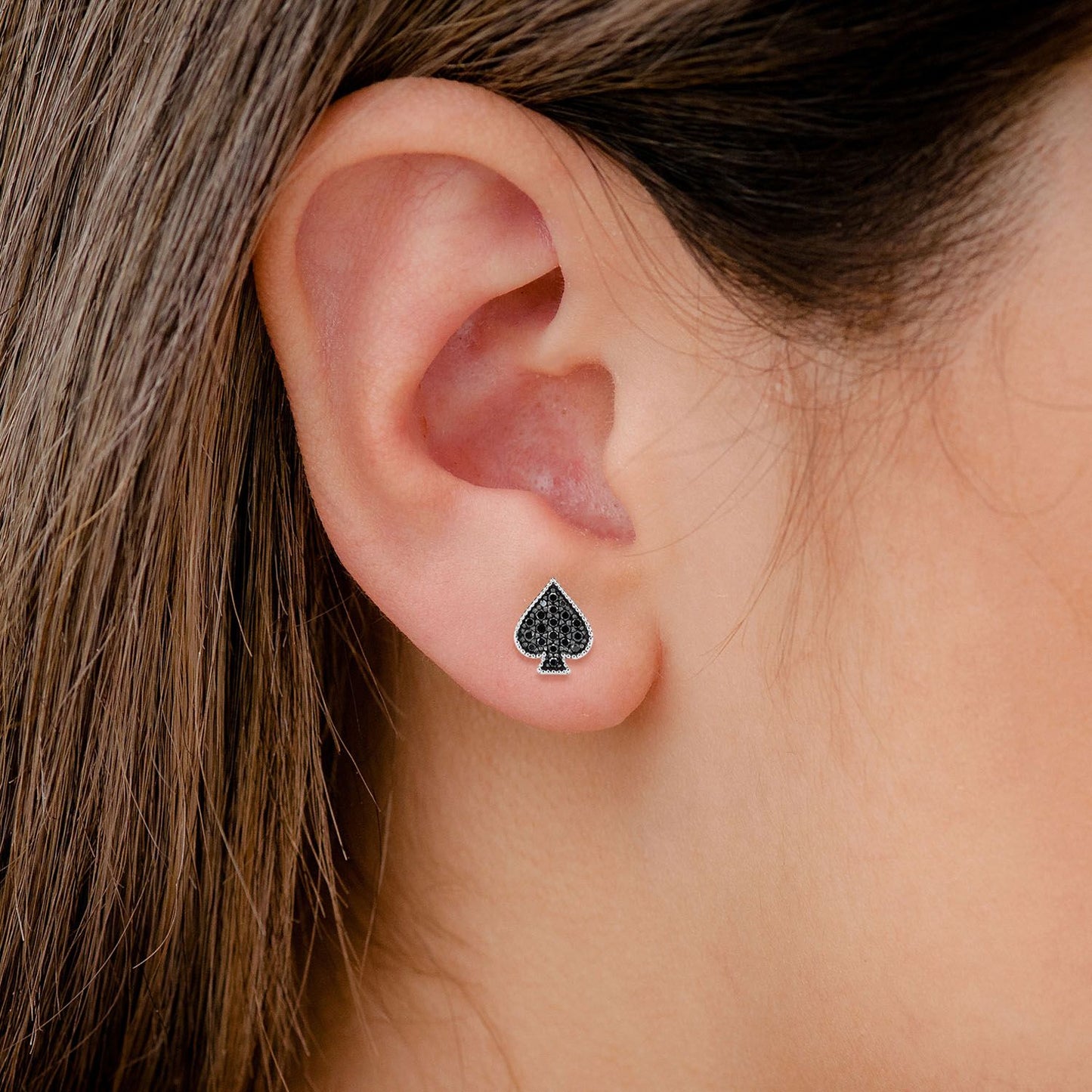 SPADE PLAYING CARD DIAMOND STUD EARRINGS 14K SOLID GOLD 0.30CTW