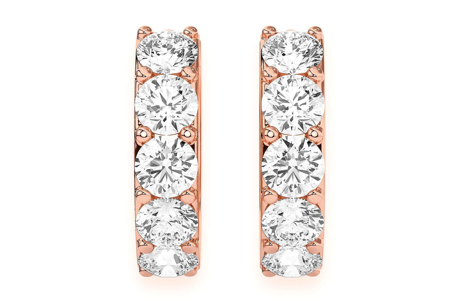 ONE ROW HOOP DIAMOND EARRINGS 14K SOLID GOLD 0.80CTW