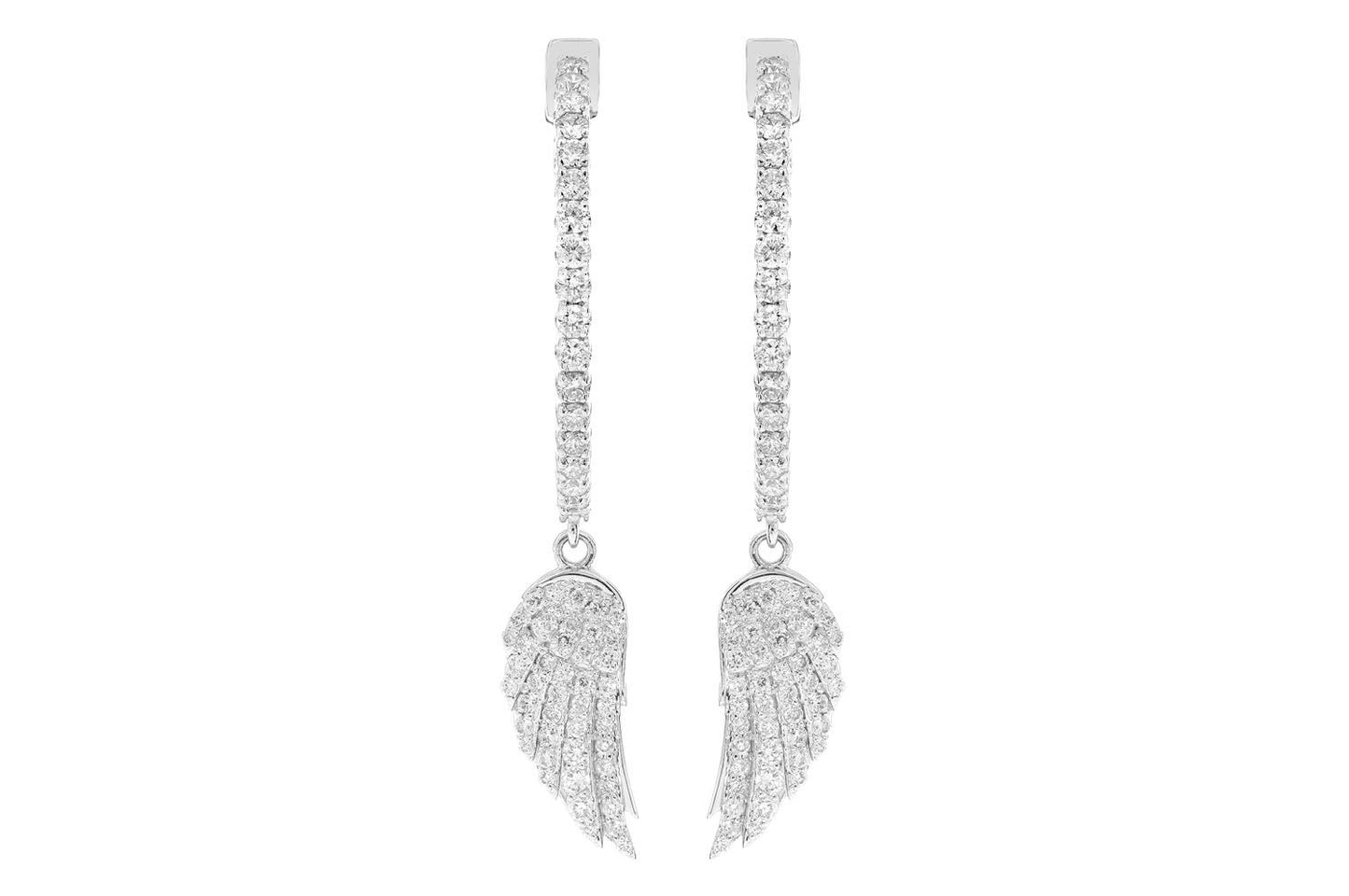 ANGEL WING DIAMOND HOOP EARRINGS 14K SOLID GOLD 1.85CTW