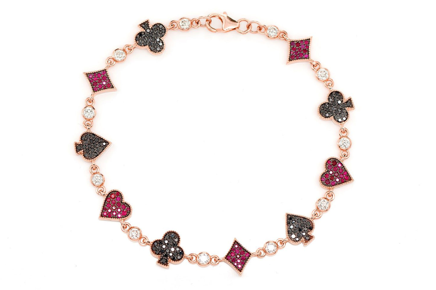 POKER PLAYING CARD SUIT BEZEL LINK BRACELET 14K SOLID GOLD 2.25CTW
