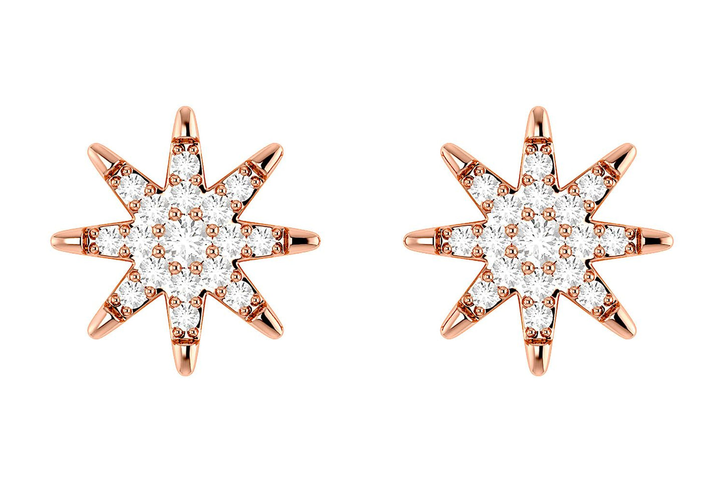 EIGHT POINT STAR STUD EARRINGS 14K SOLID GOLD 0.20CTW