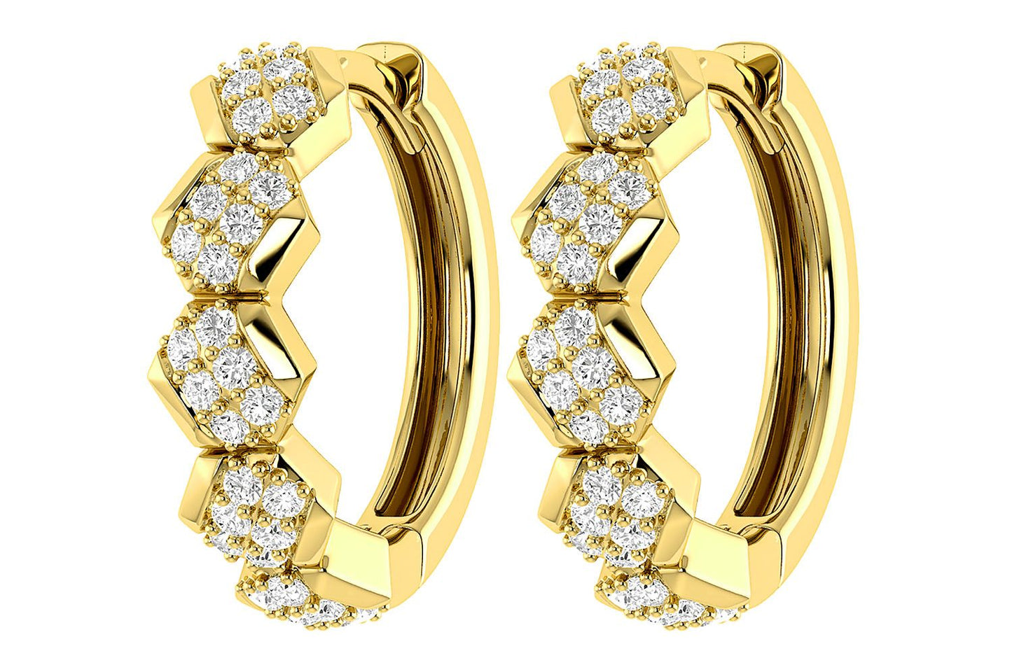 STAGGERED DIAMOND HOOP EARRINGS 14K SOLID GOLD 0.30CTW