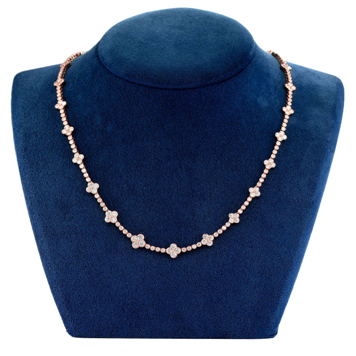 DIAMOND CLOVER STATION NECKLACE 14K SOLID GOLD 5.75CTW