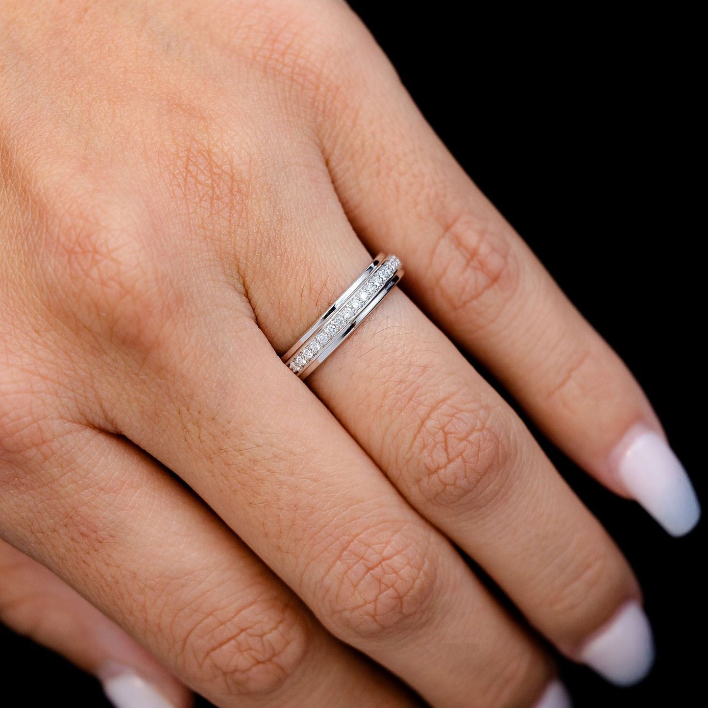SINGLE ROW BORDER DIAMOND BAND RING 14K SOLID GOLD 0.15CTW