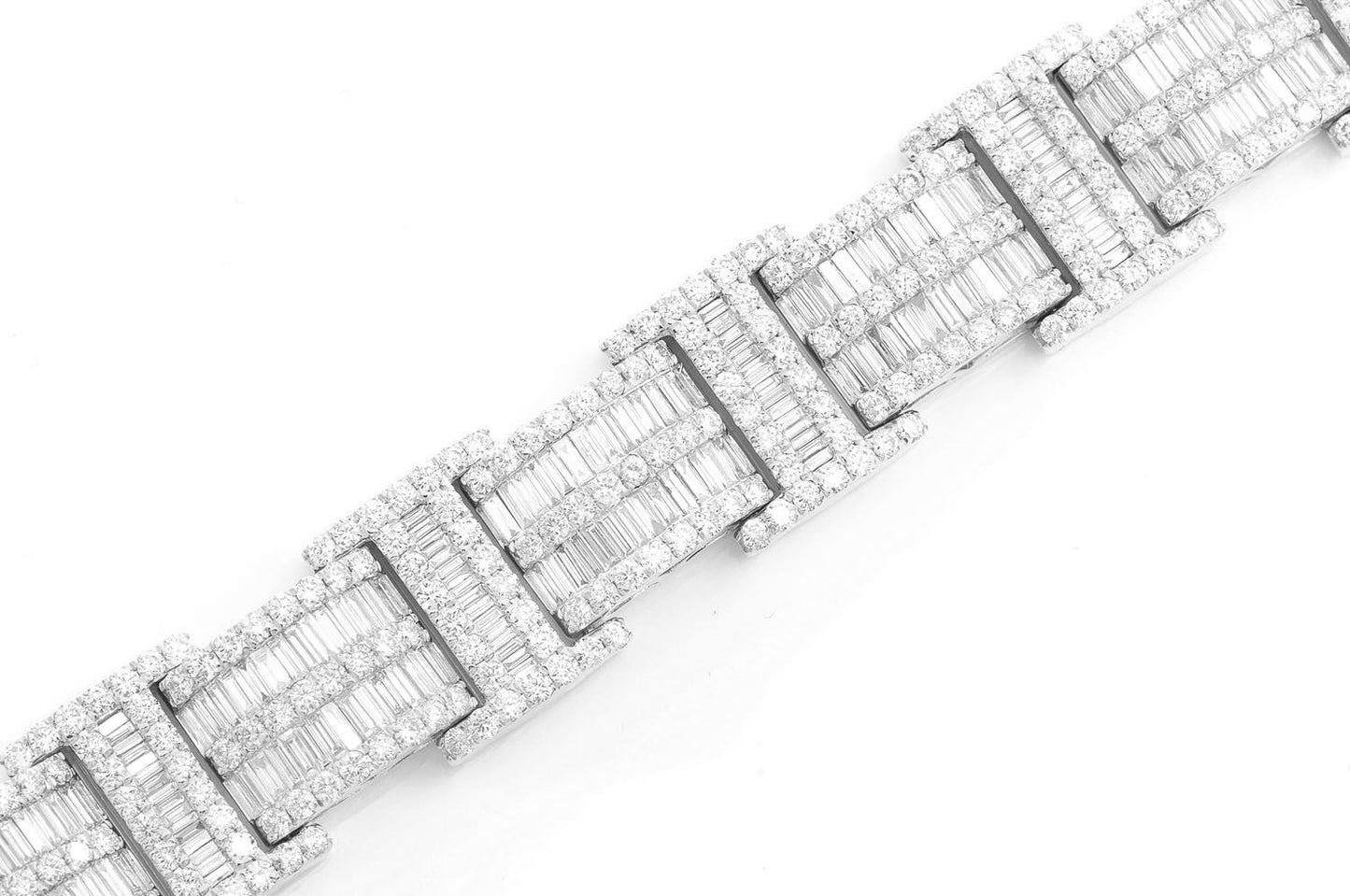 2 ROW BAGUETTE & ROUND DIAMOND BRACELET 14K SOLID GOLD 23.50CTW