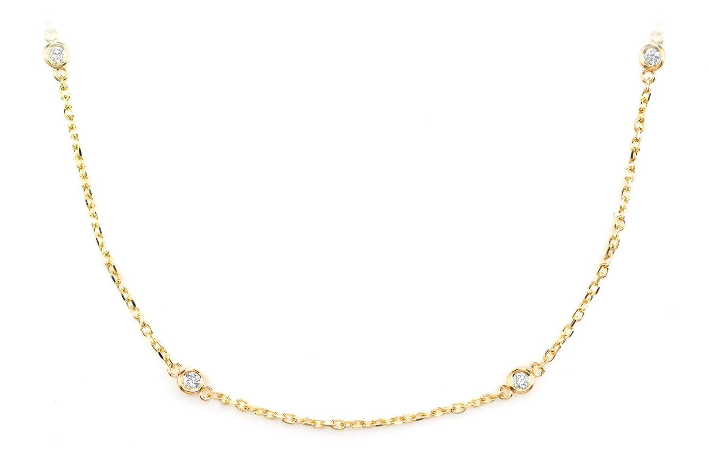 TEN STONE STATION BEZEL DIAMOND NECKLACE 14K SOLID GOLD 0.30CTW