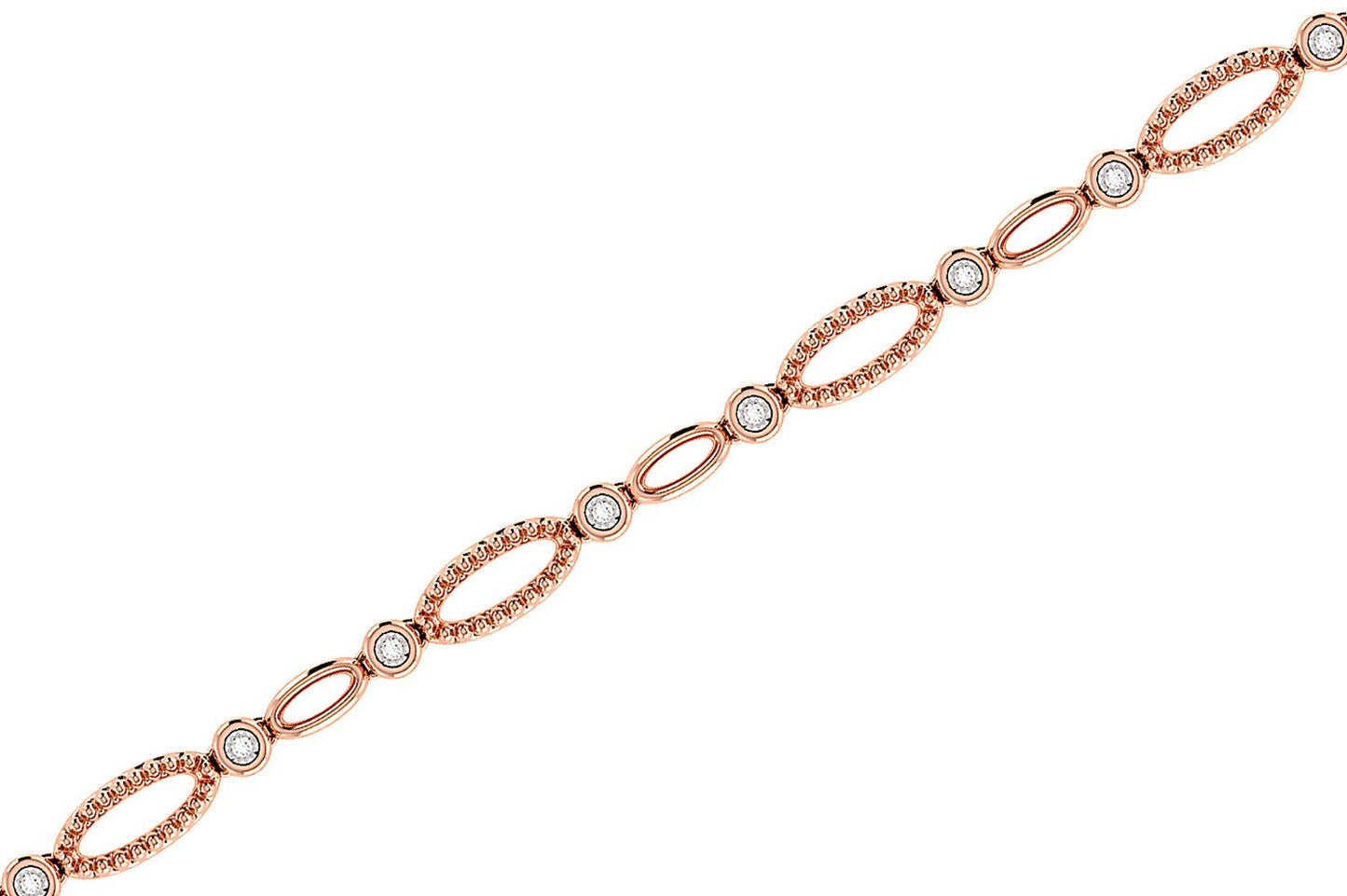 BRĂȚARĂ CU ZI OVALĂ ȘI DIAMANTE, AUR MASIV DE 14K, 0,10 CT