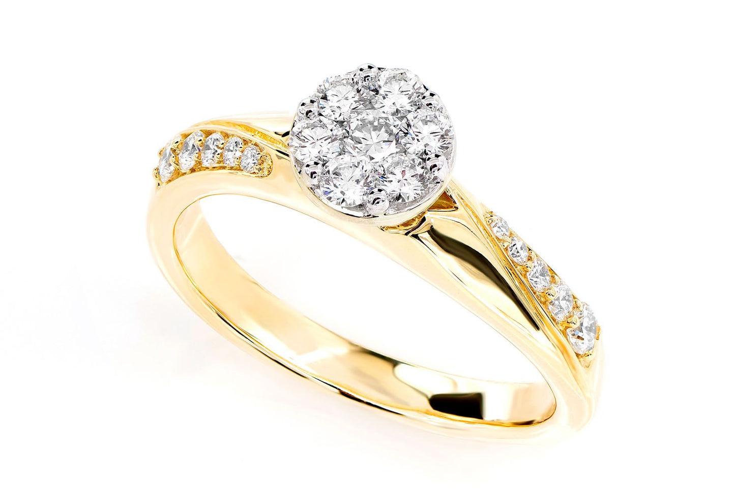 0.50CTW ROUND CLUSTER TAPERED SPLIT SHANK DIAMOND ENGAGEMENT RING 14K SOLID GOLD