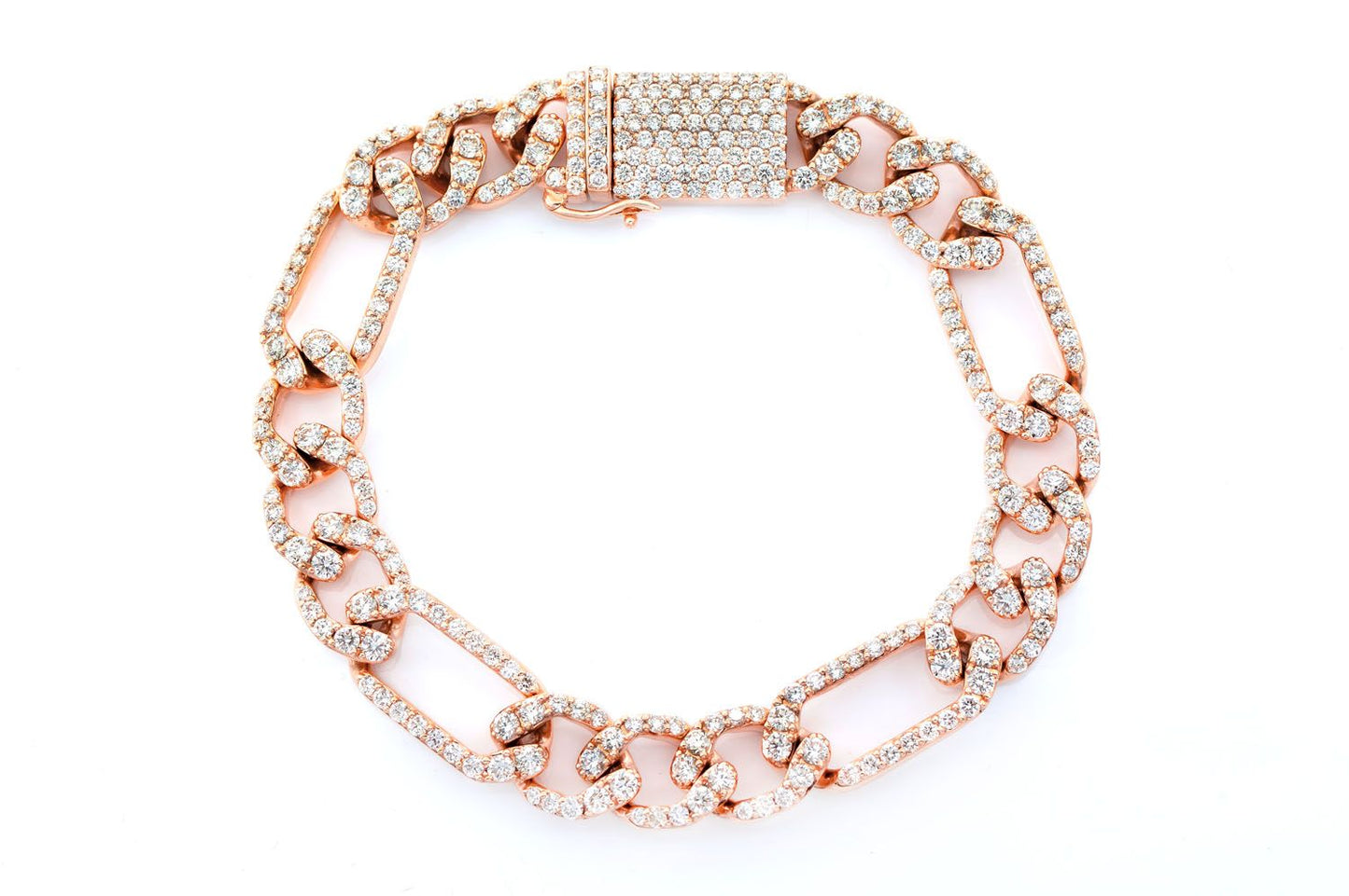 10MM FIGARO LINK DIAMOND BRACELET 14K SOLID GOLD 8.50CTW