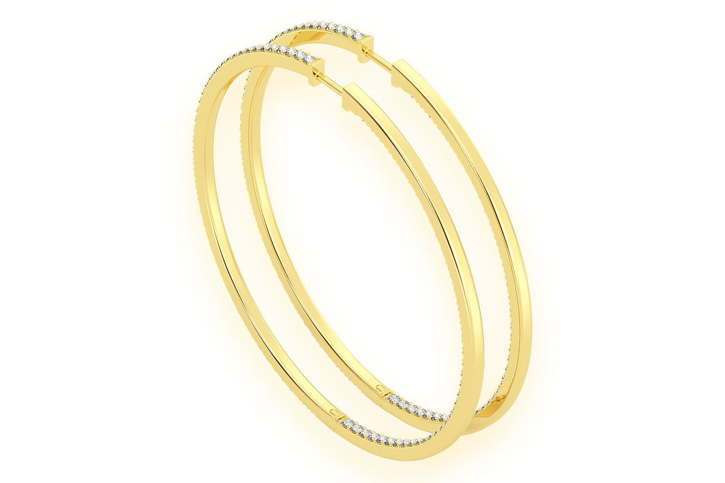 CERCEI MARI CU DIAMANTE, VERTICALE, AUR MASIV DE 14K, 5.00CT