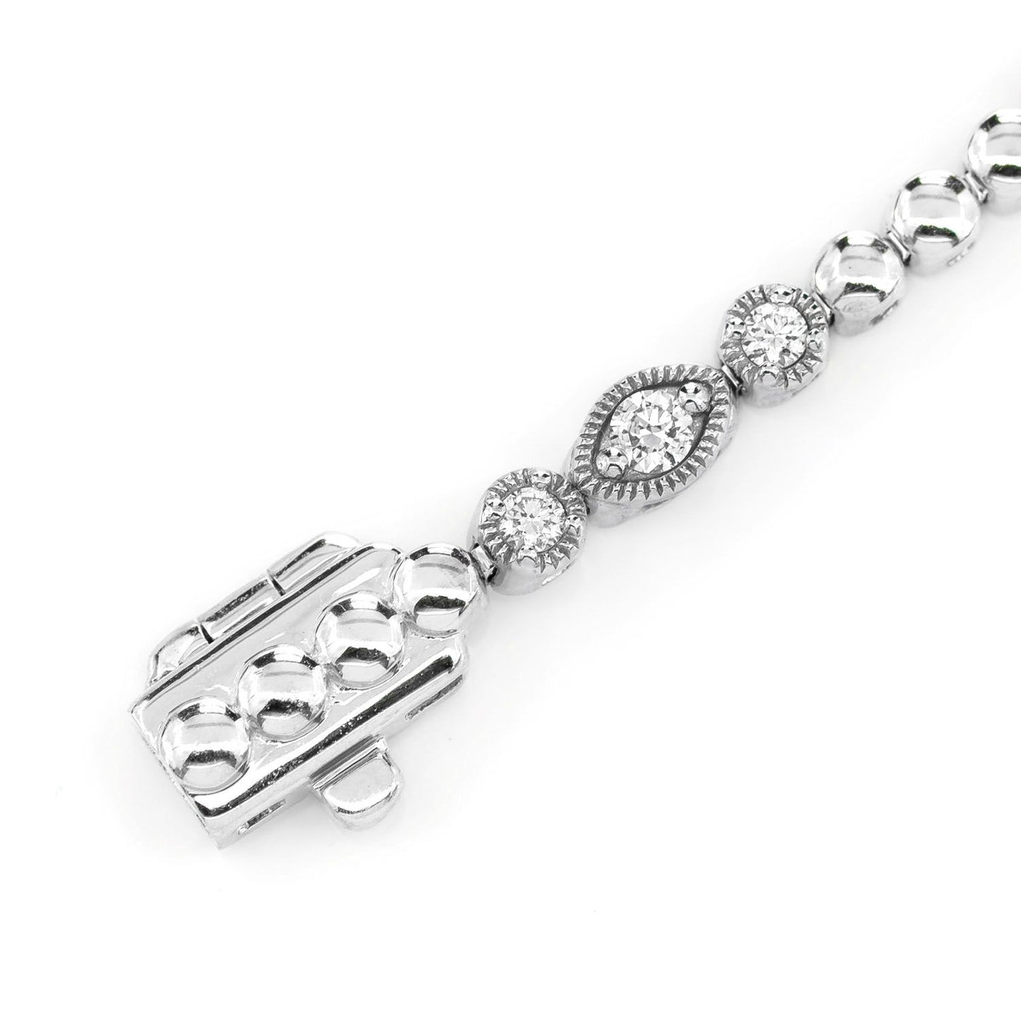 OVAL AND ROUND DIAMOND BEAD BEZEL LINK BRACELET 14K SOLID GOLD 0.66CTW