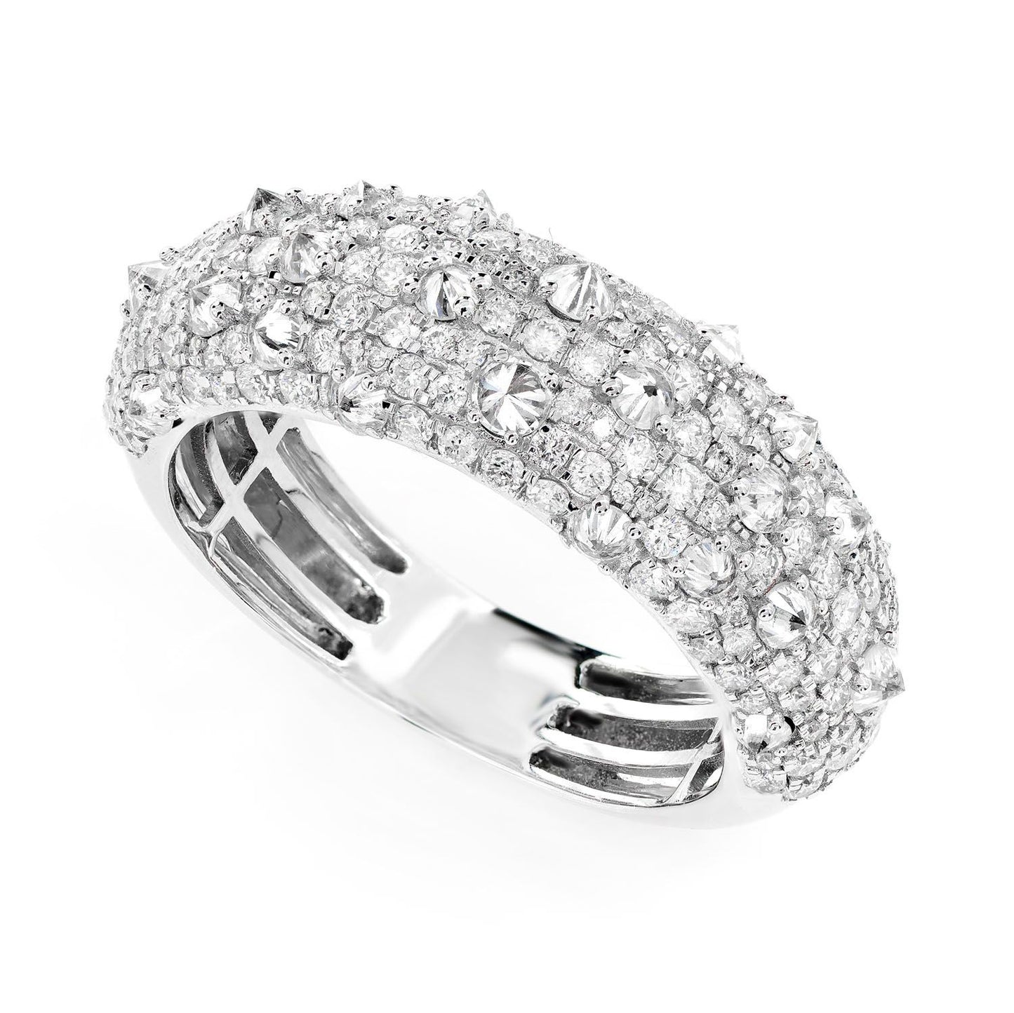 DIAMOND SPIKE BAND RING 14K SOLID GOLD 2.50CTW