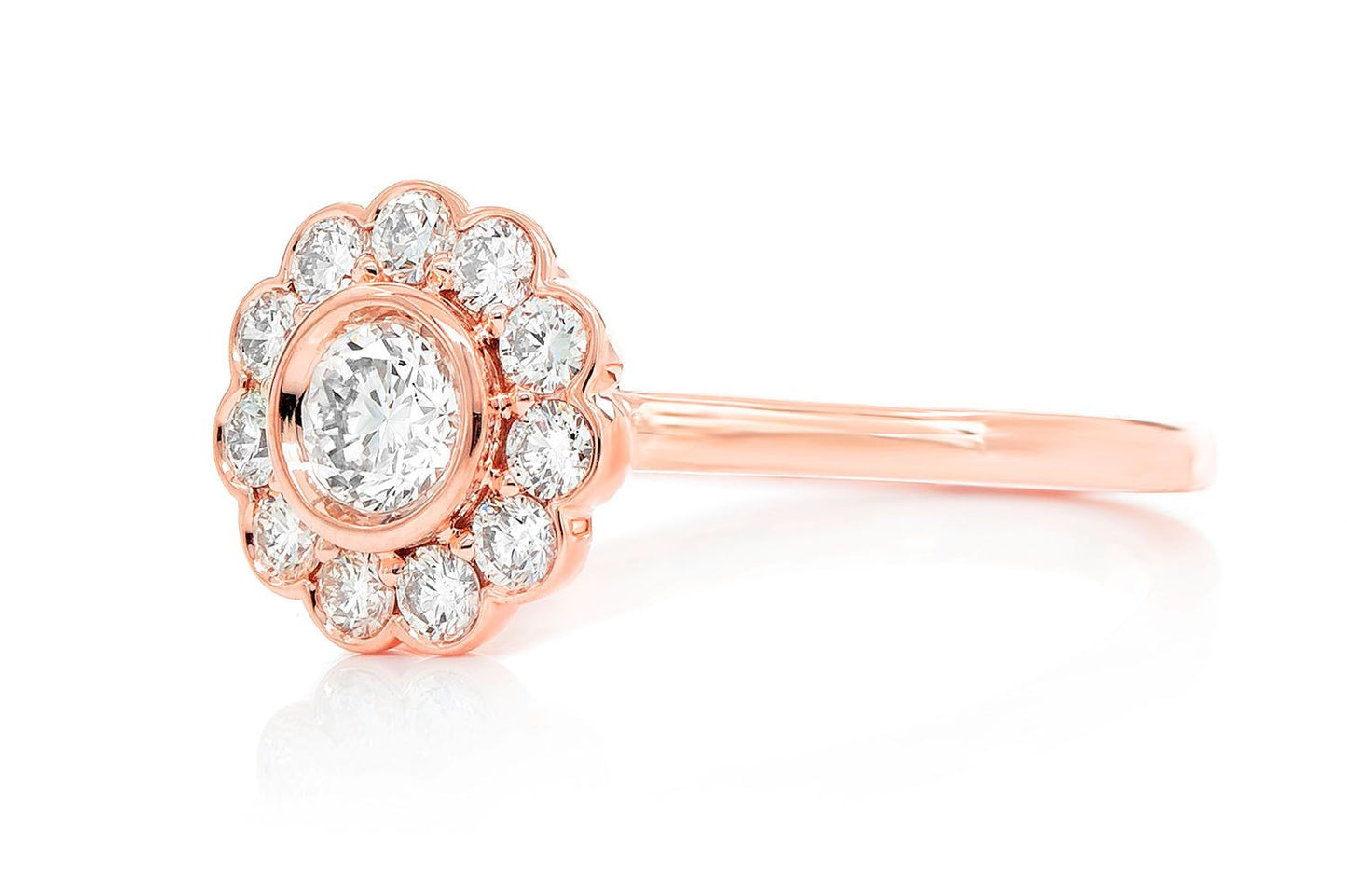 FLOWER BEZEL HALO DIAMOND RING 14K SOLID GOLD 0.65CTW