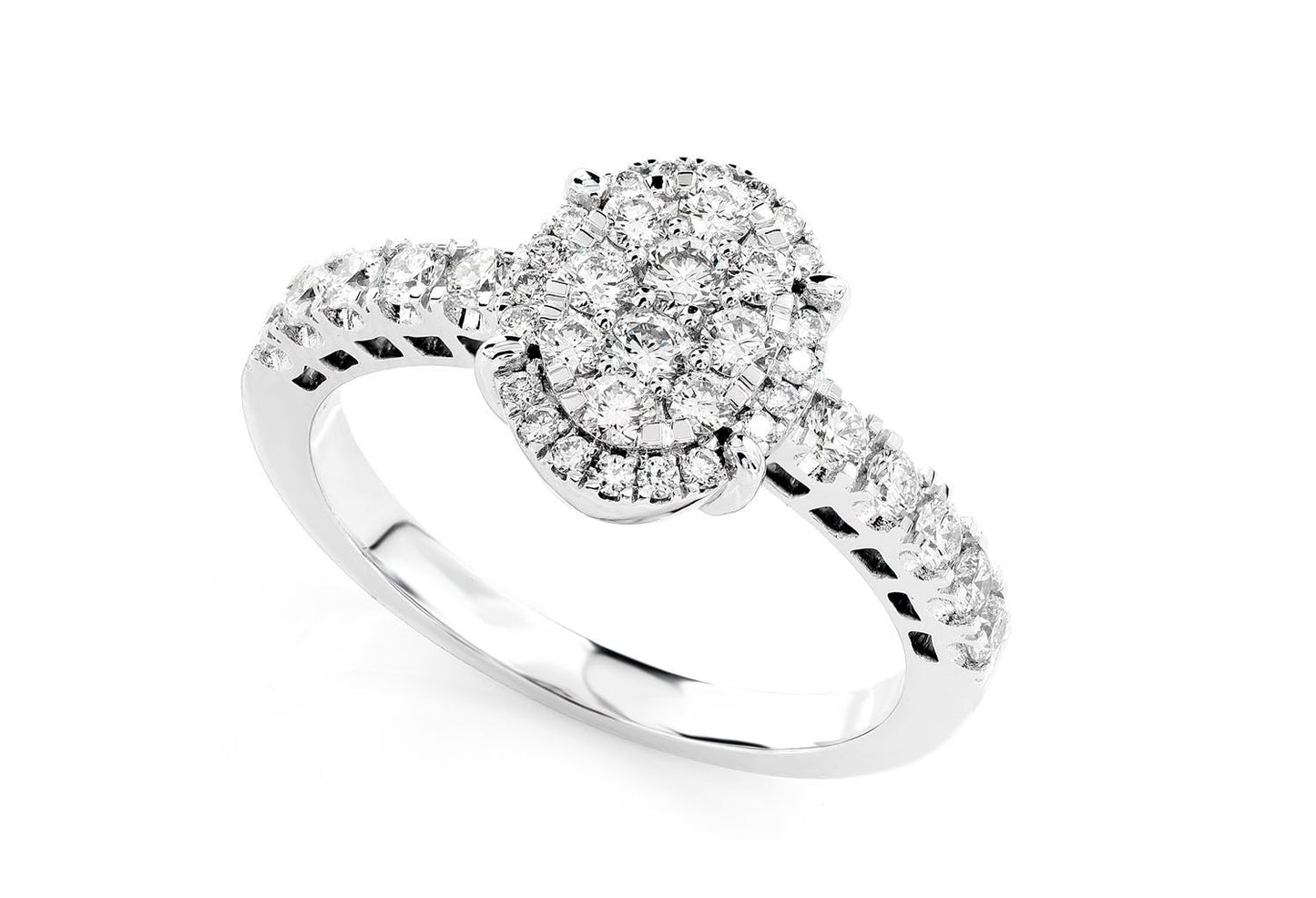 OVAL CLUSTER HALO DIAMOND ENGAGEMENT RING 14K SOLID GOLD - 0.75CTW