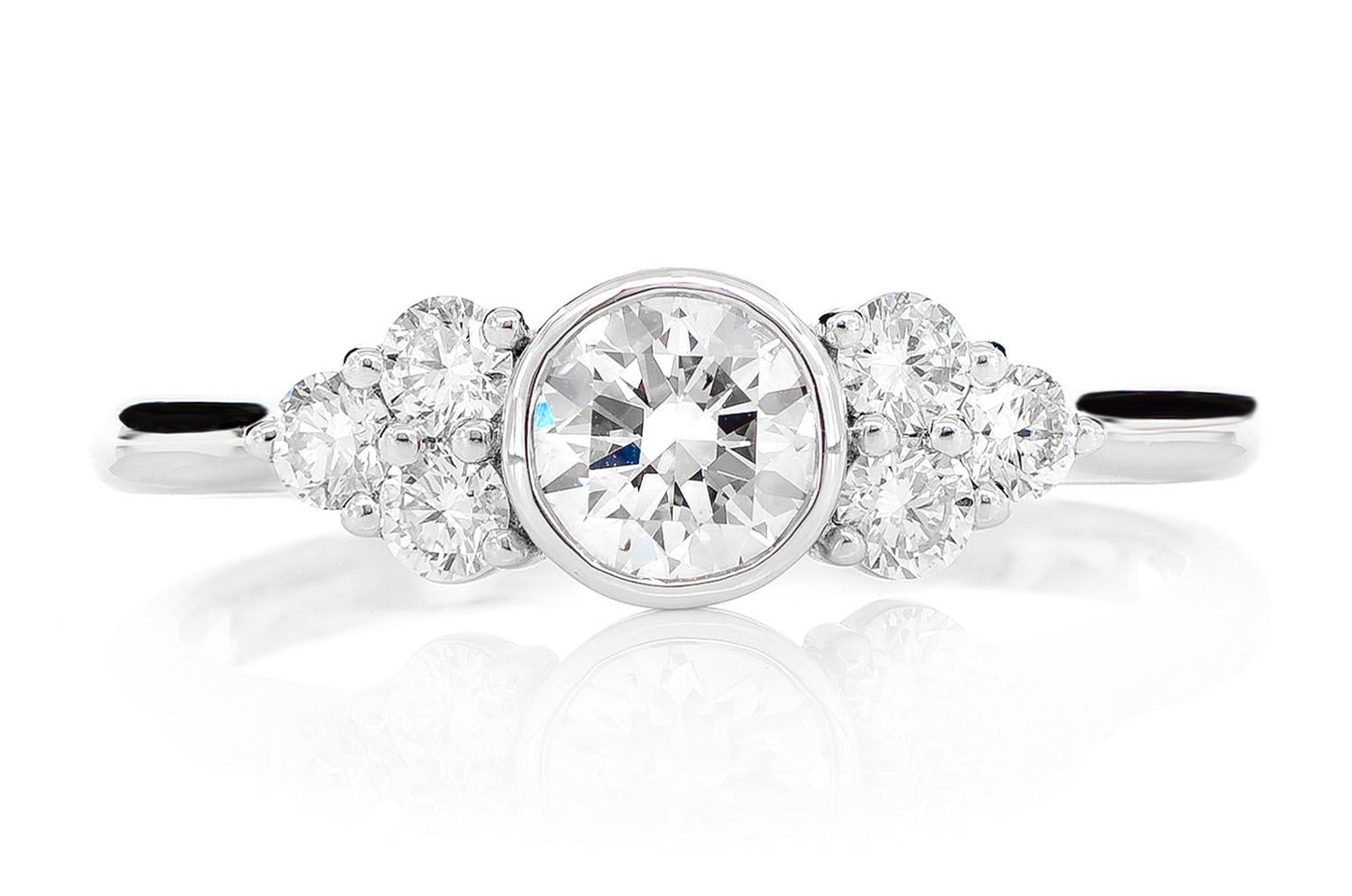ROUND BEZEL CENTER DIAMOND ACCENTS ENGAGEMENT RING - 0.80CTW