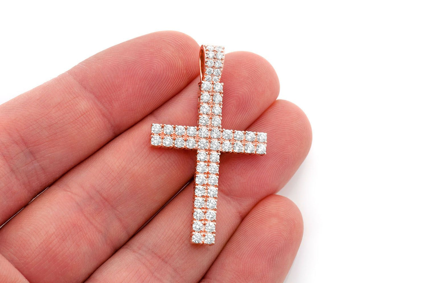 TWO ROW CROSS DIAMOND PENDANT 14K SOLID GOLD 2.25CTW