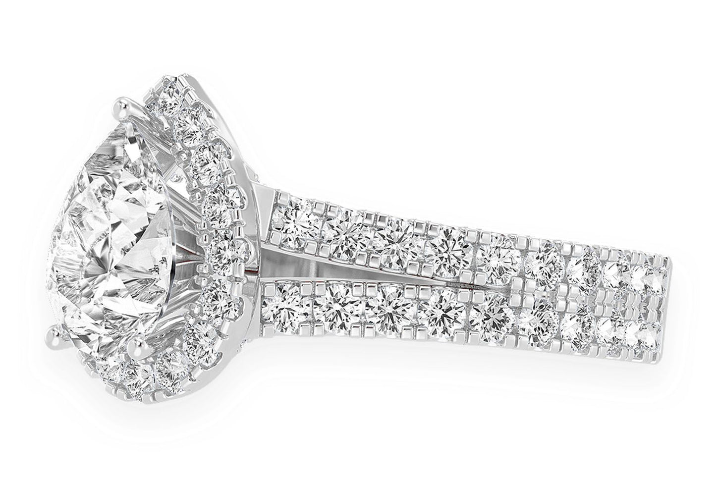 SPHINX - 2.00CT PEAR SOLITAIRE - TWO ROW SPLIT SCALLOP - DIAMOND ENGAGEMENT RING