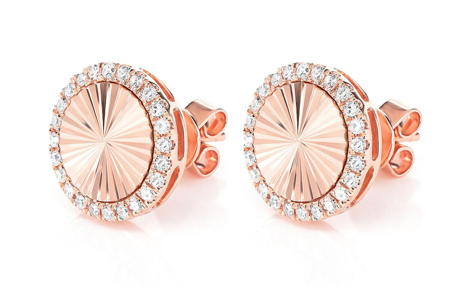 STARBURST DISC DIAMOND HALO STUD EARRINGS 14K SOLID GOLD 0.35CTW