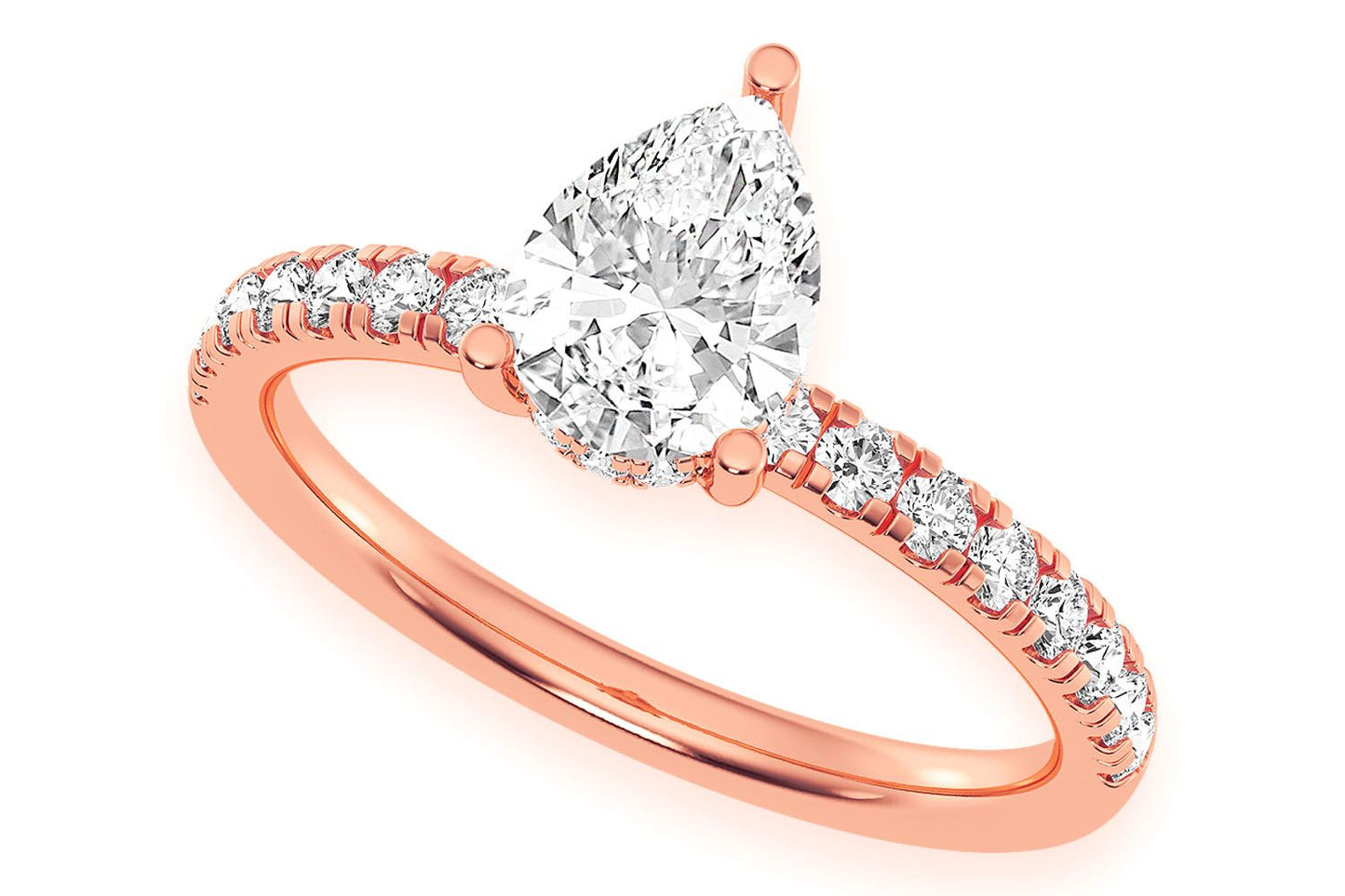THINN - 1.00CT PEAR SOLITAIRE - ONE ROW UNDER HALO - DIAMOND ENGAGEMENT RING