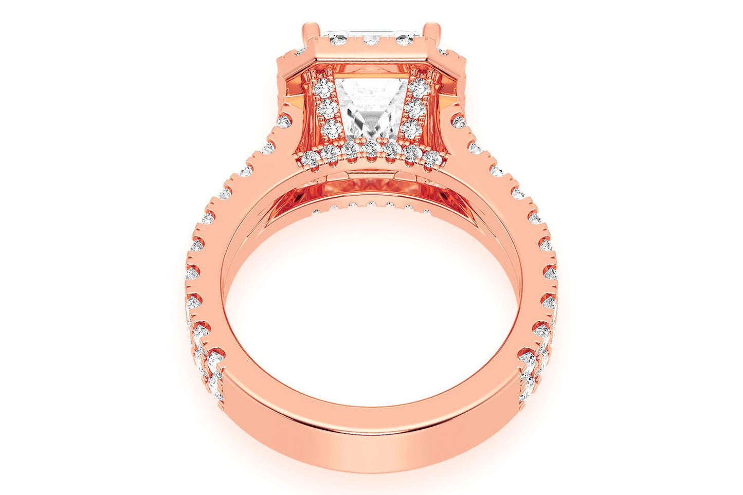 SPHINX - 3.00CT EMERALD SOLITAIRE - SPLIT SHANK HALO - DIAMOND ENGAGEMENT RING