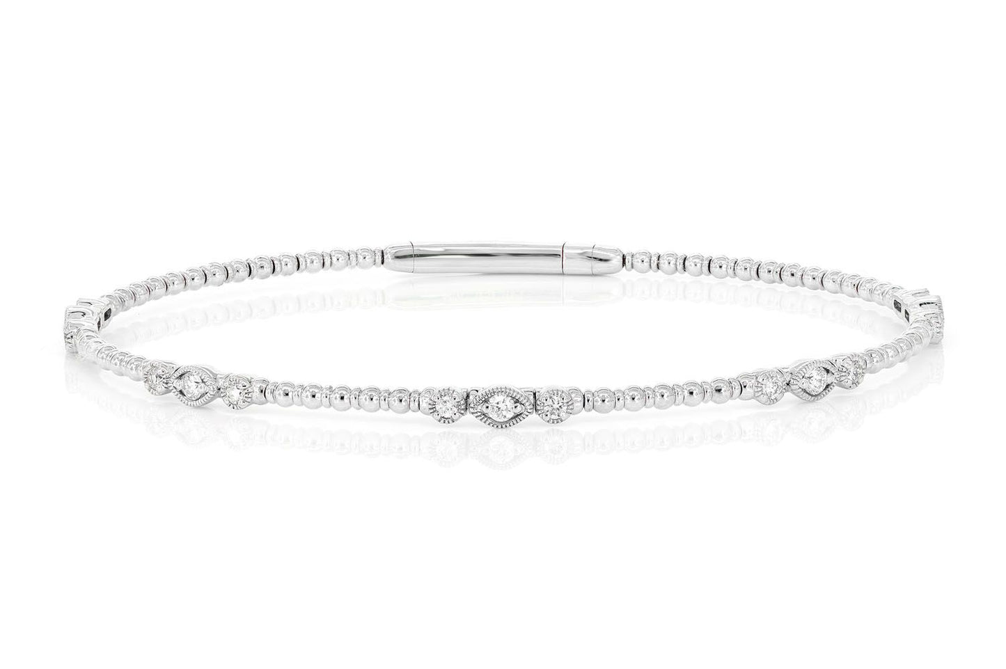 BEADED AND DIAMOND VINTAGE MILGRAIN FLEX BANGLE BRACELET 0.30CTW 14K SOLID GOLD