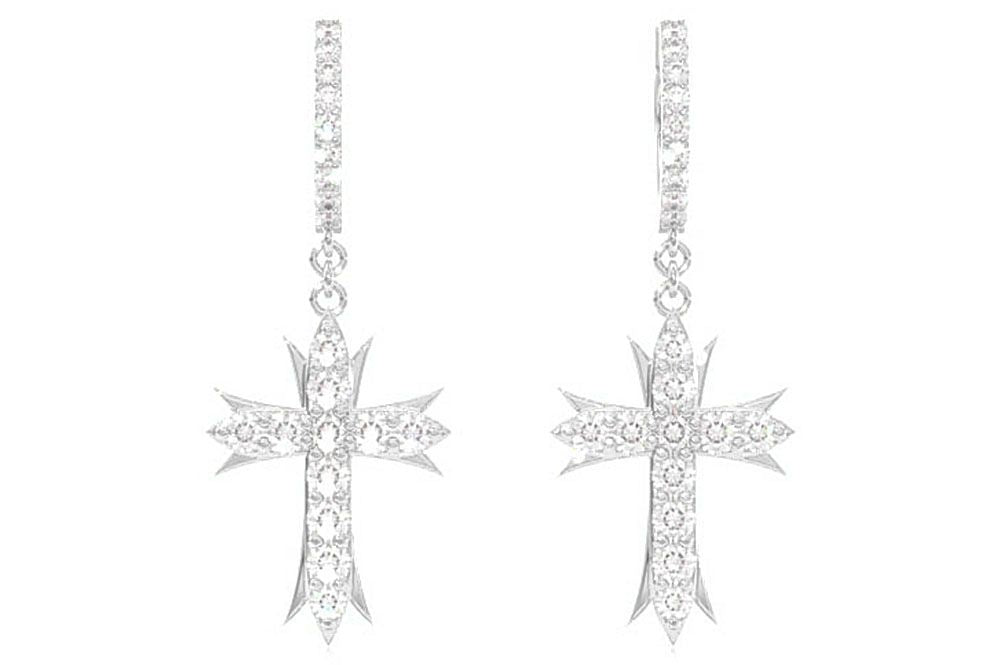 DECO CROSS HUGGIE HOOPS 14K SOLID GOLD 1.00CTW