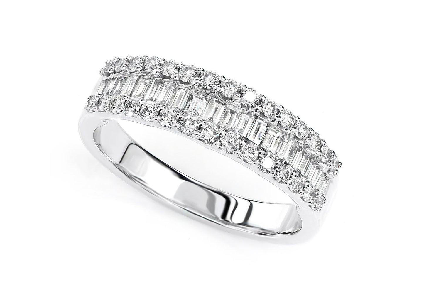 INEL CU DIAMANT ROTUND ȘI TĂIETURĂ BAGHETĂ, CU RANGĂ DIN AUR MASIV DE 14K, 0.75CT