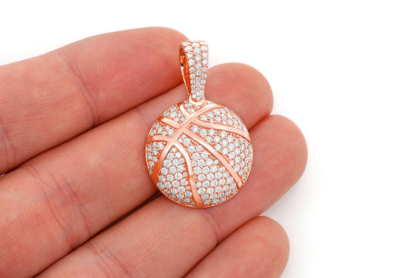 BASKETBALL DIAMOND PENDANT 14K SOLID GOLD 2.00CTW