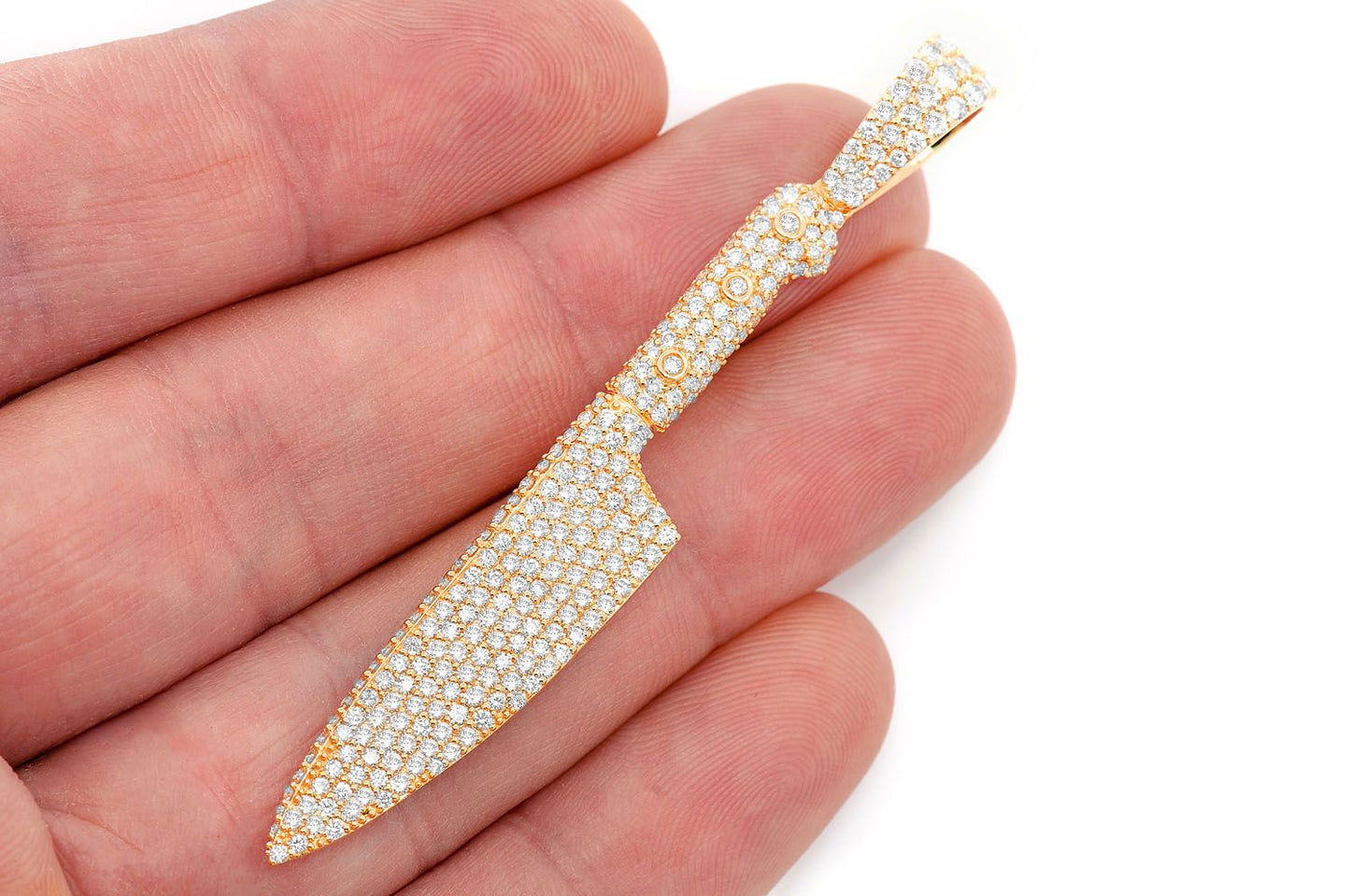 CHEF'S KNIFE DIAMOND PENDANT 14K SOLID GOLD 2.25CTW