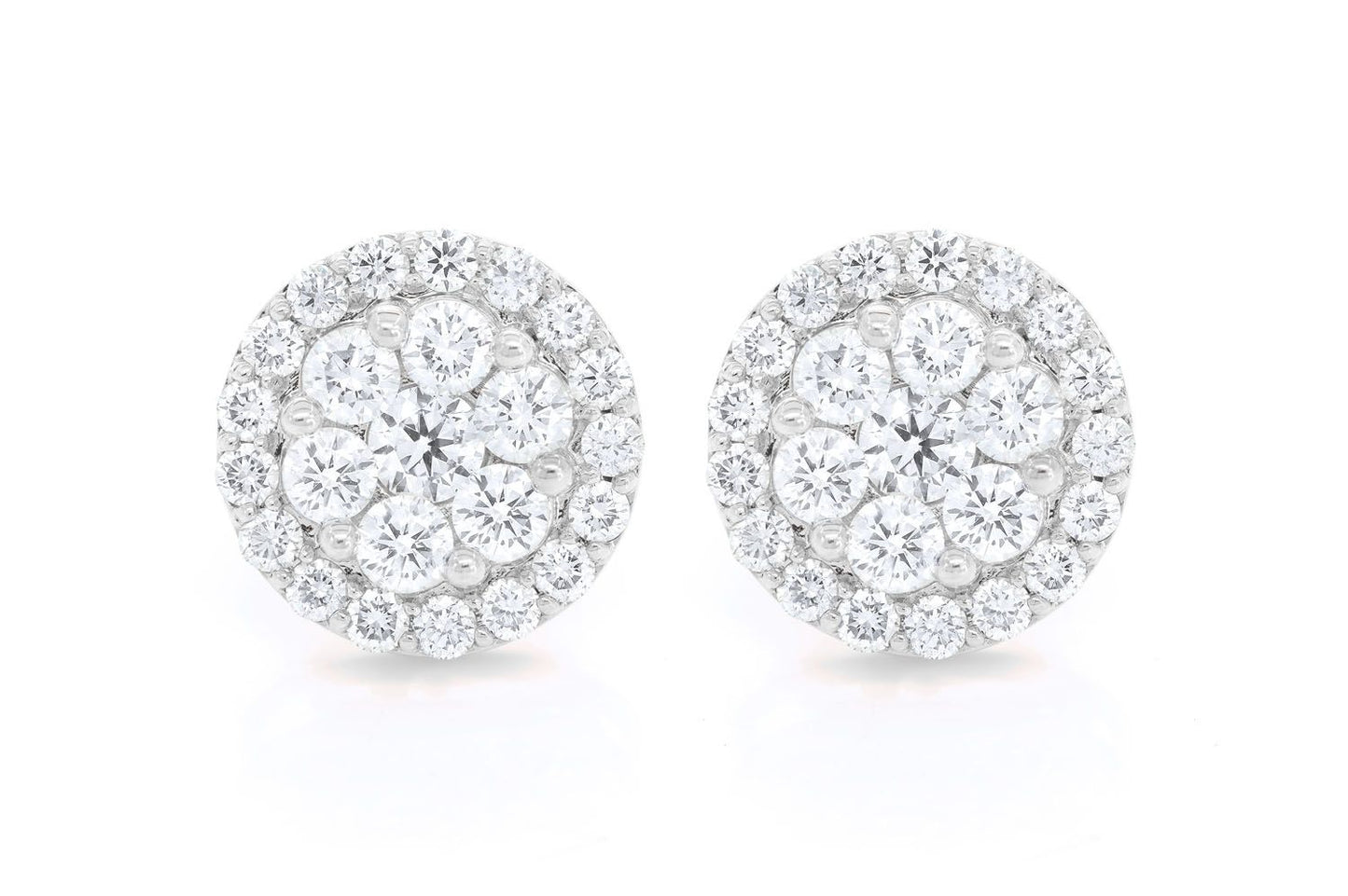 CERCEI CU DIAMANTE HALO FLOWER, AUR MASIV DE 14K, 4.00CT