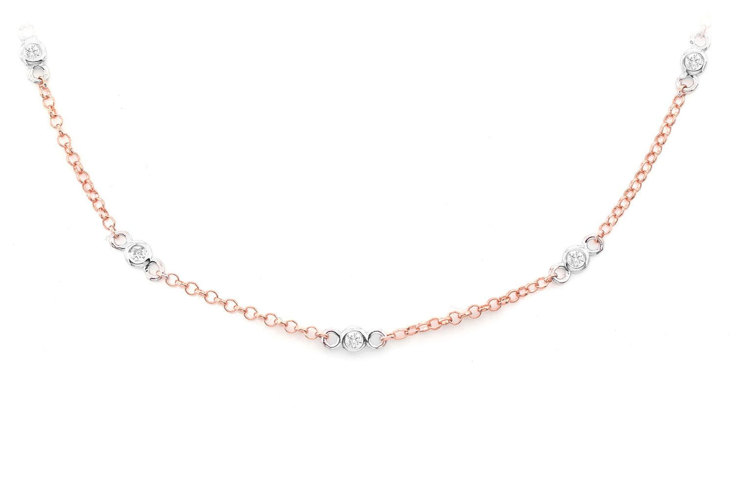 ROUND BEZEL SET DIAMOND NECKLACE CONNECTED 14K SOLID GOLD 0.35CTW