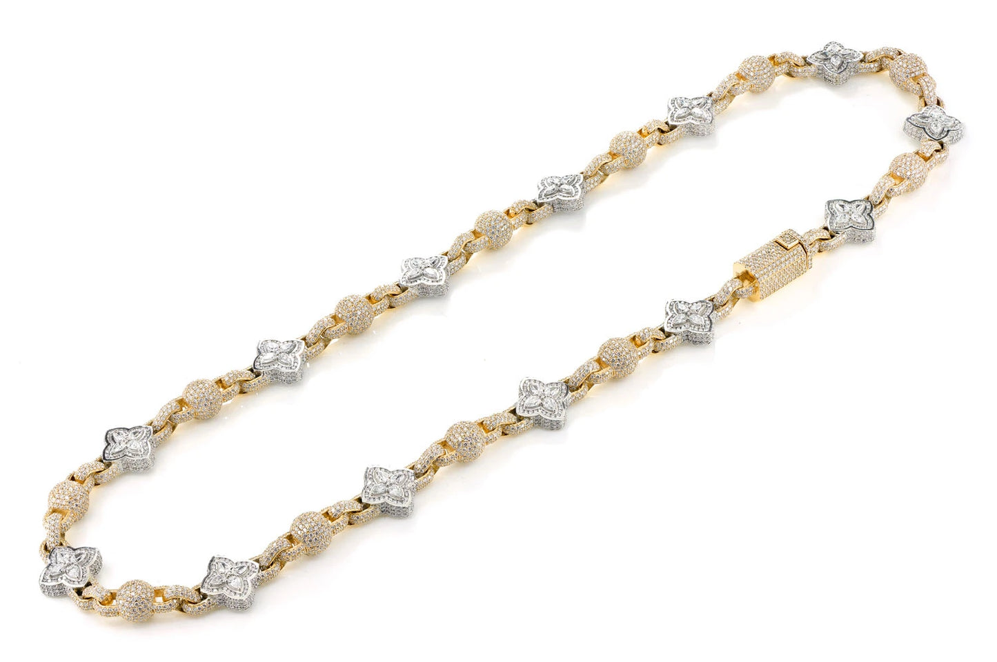 BEADED FLORAL MARQUISE DIAMOND LINK NECKLACE 14K SOLID GOLD 24.50CTW