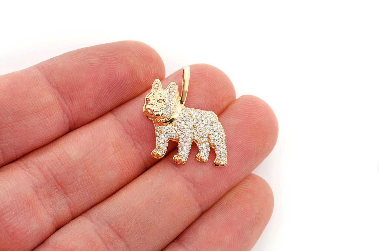 PANDANT CU DIAMANT BULLDOG FRANCEZ, AUR MASIV DE 14K, 0.65CT