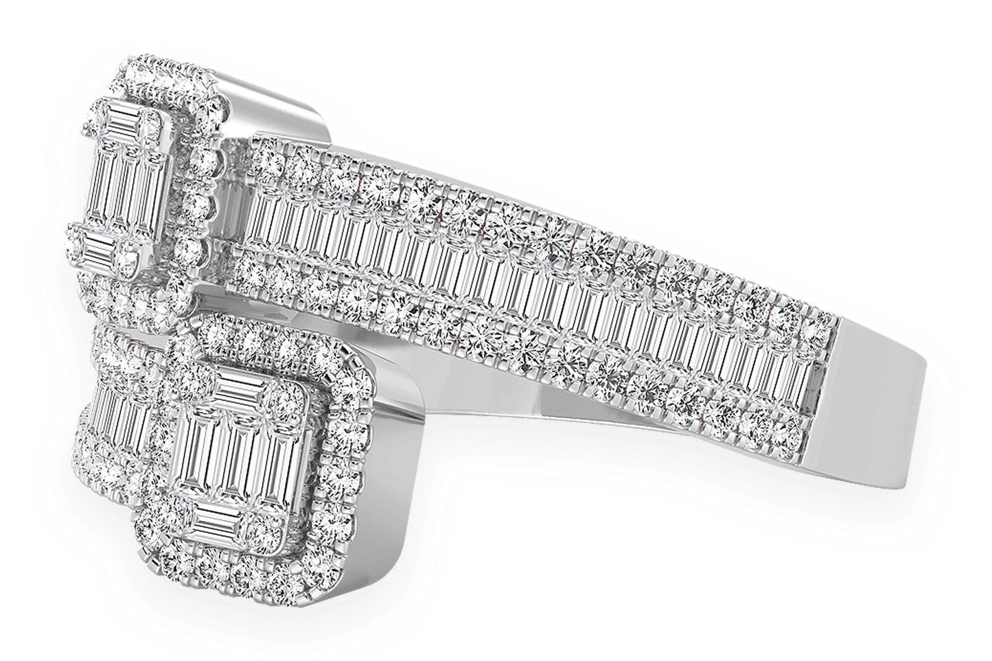 BORDER BAGUETTE CROSSOVER DIAMOND RING 14K SOLID GOLD 1.00CTW