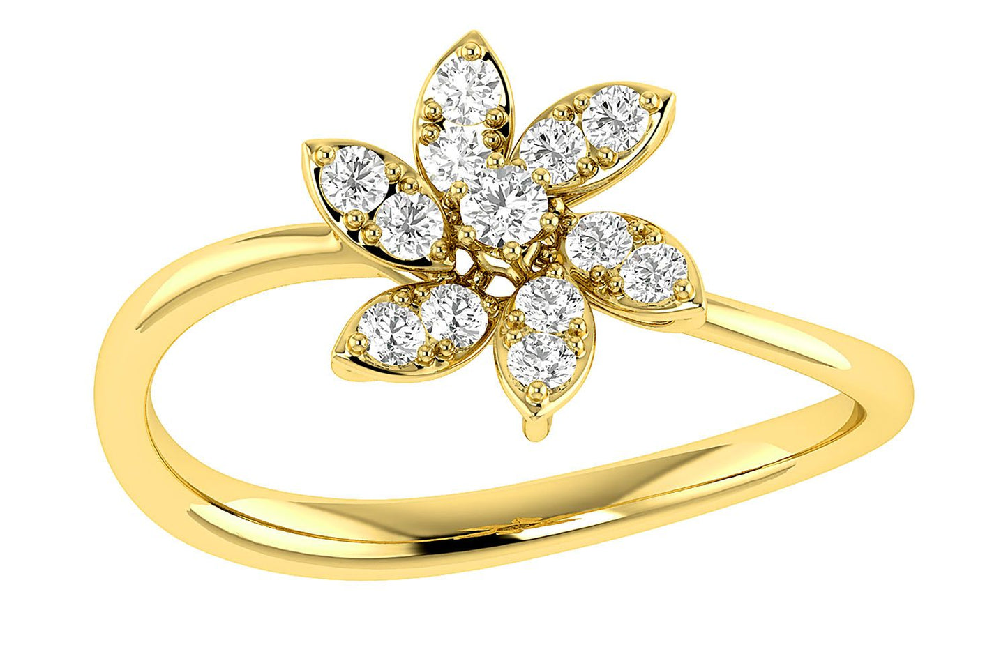 INEL CU DIAMANT ȘI FLOARE, AUR MASIV DE 14K, 0.25CT