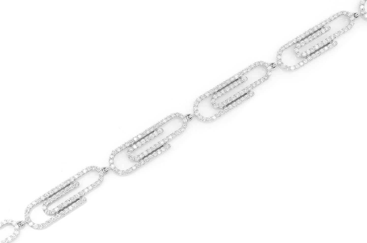 PAPER CLIP DIAMOND BRACELET 14K SOLID GOLD 3.50CTW