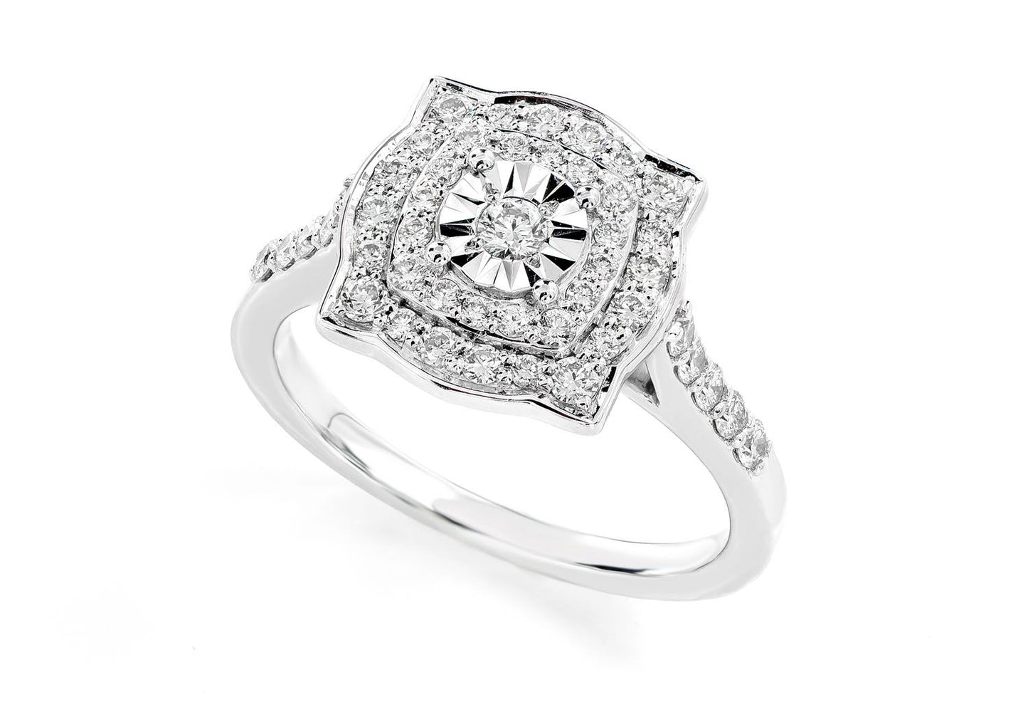 0.55CTW DOUBLE HALO ROUND SOLITAIRE MIRACLE - DIAMOND ENGAGEMENT RING