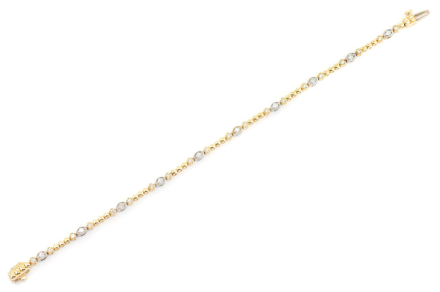 BEADED AND DIAMOND DECO MILGRAIN BRACELET 0.60CTW 14K SOLID GOLD