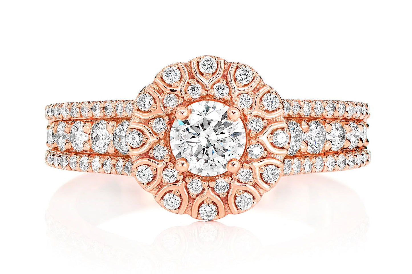 WISHBONE HALO DIAMOND ENGAGEMENT RING 1.10CTW - 14K SOLID GOLD