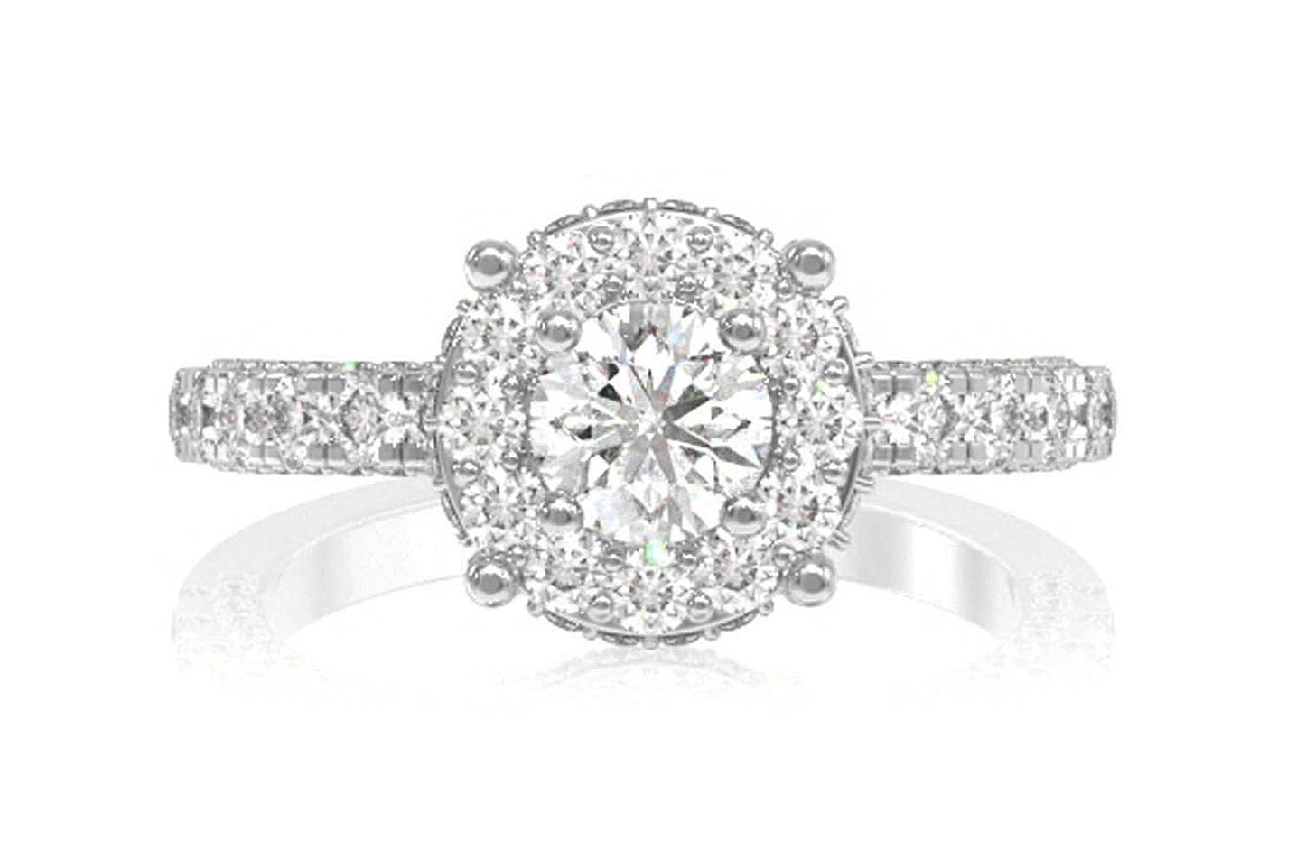 1.50CTW SINGLE HALO ROUND DELUXE DIAMOND ENGAGEMENT RING- 14K SOLID GOLD