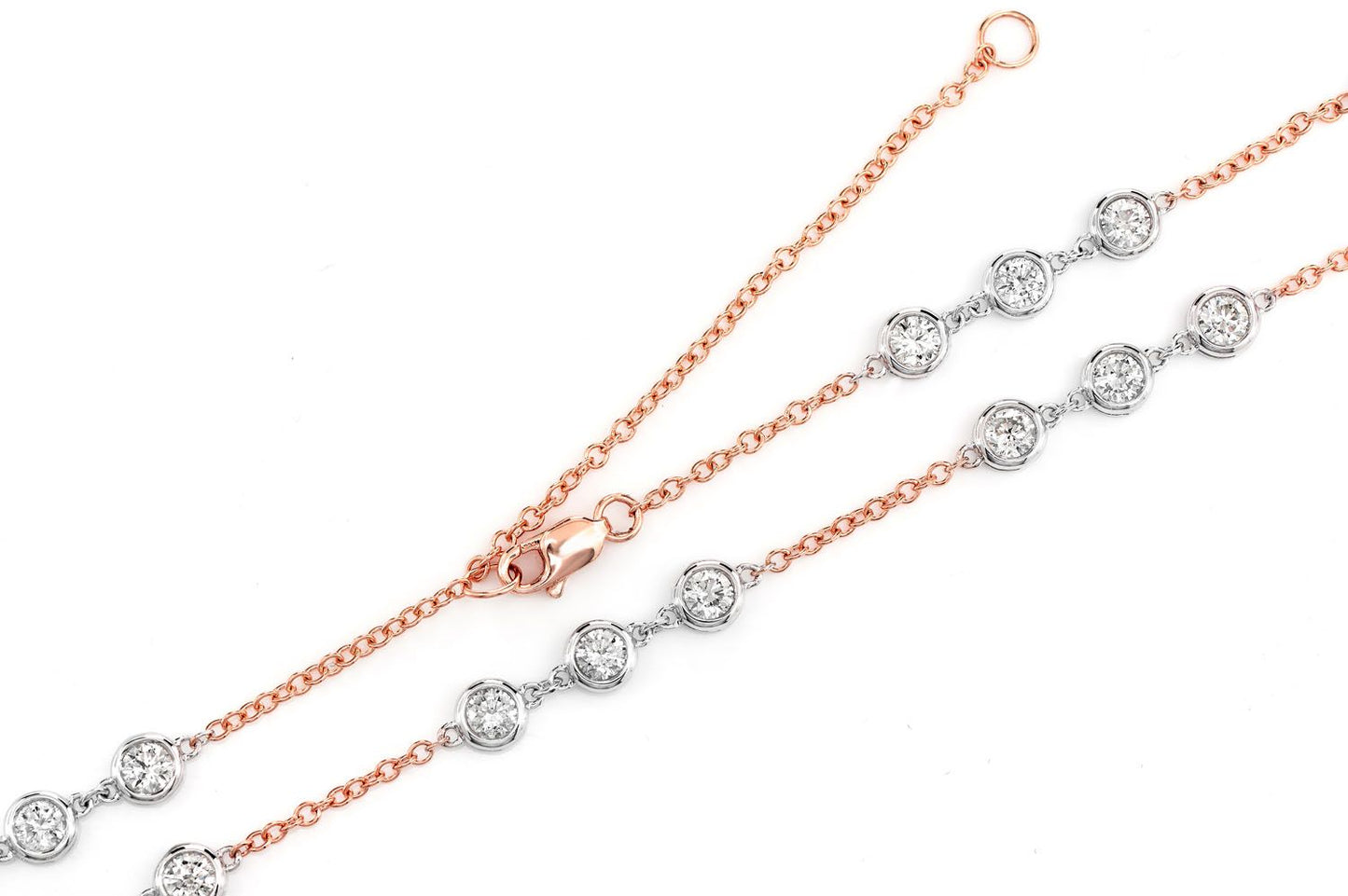 TRIO BEZEL SET DIAMOND NECKLACE CONNECTED 14K SOLID GOLD 3.65CTW