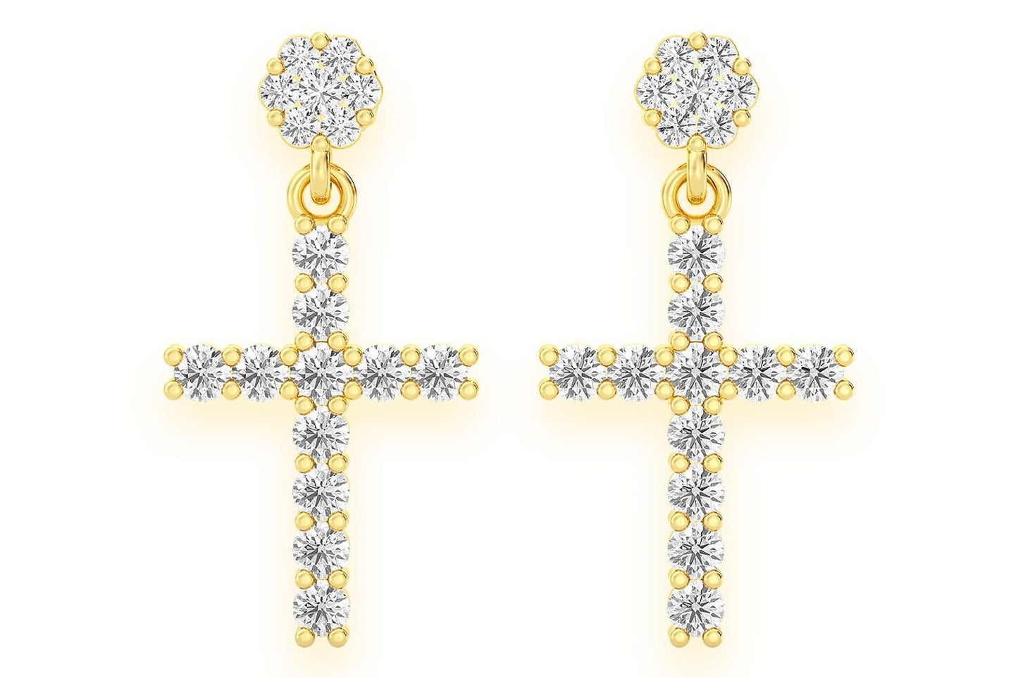 CROSS DANGLING STUD DIAMOND EARRINGS 14K SOLID GOLD 1.25CTW